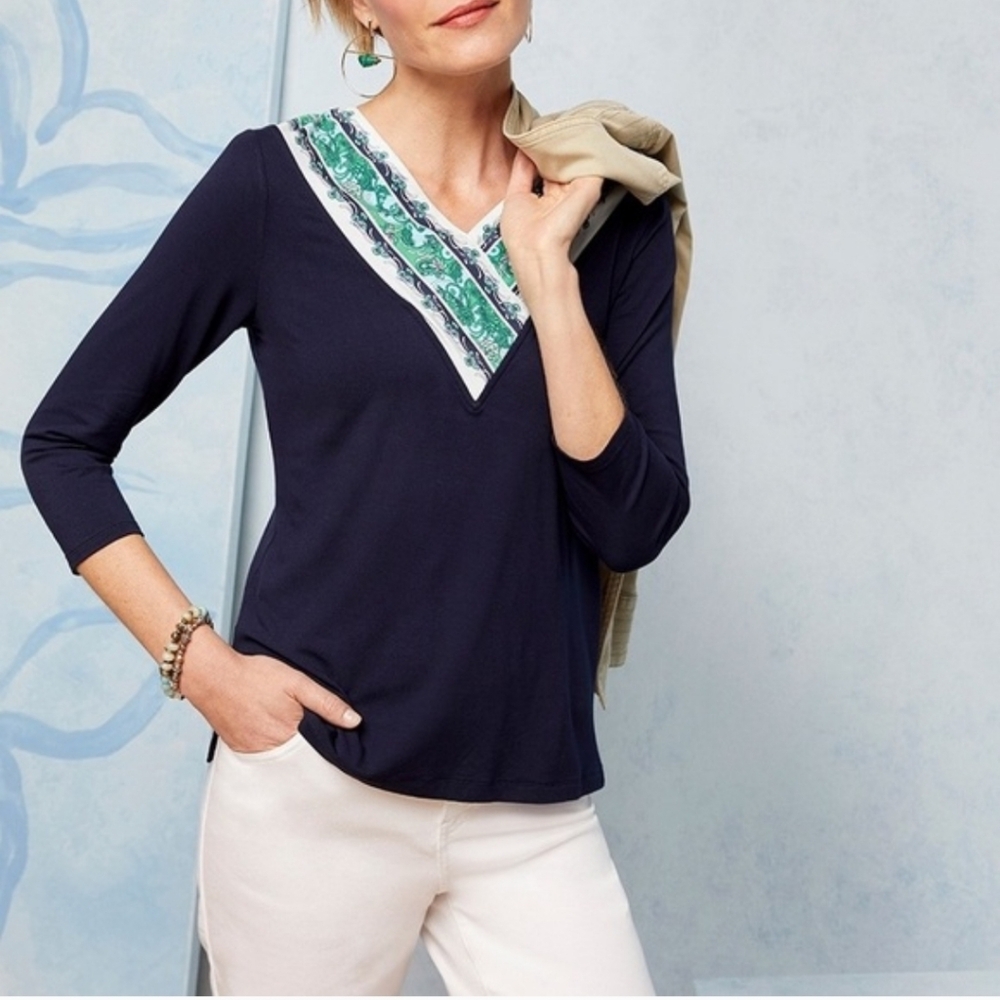 Chicos Touch Of Cool Scarf 3/4 Sleeve Tee Size 3 NWT Size XL